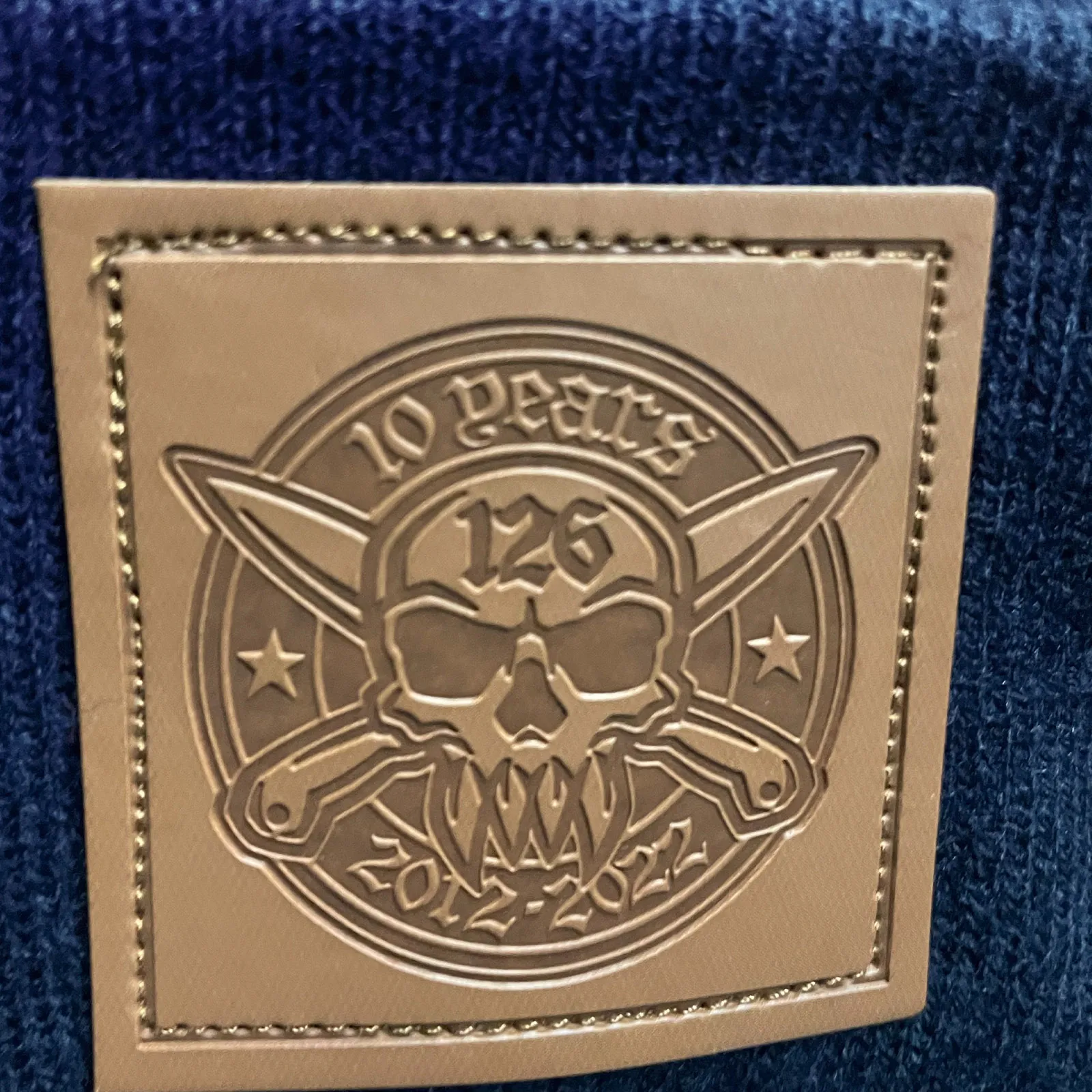 10 Year Anniversary Eco Leather Patch Beanie  (French Navy)