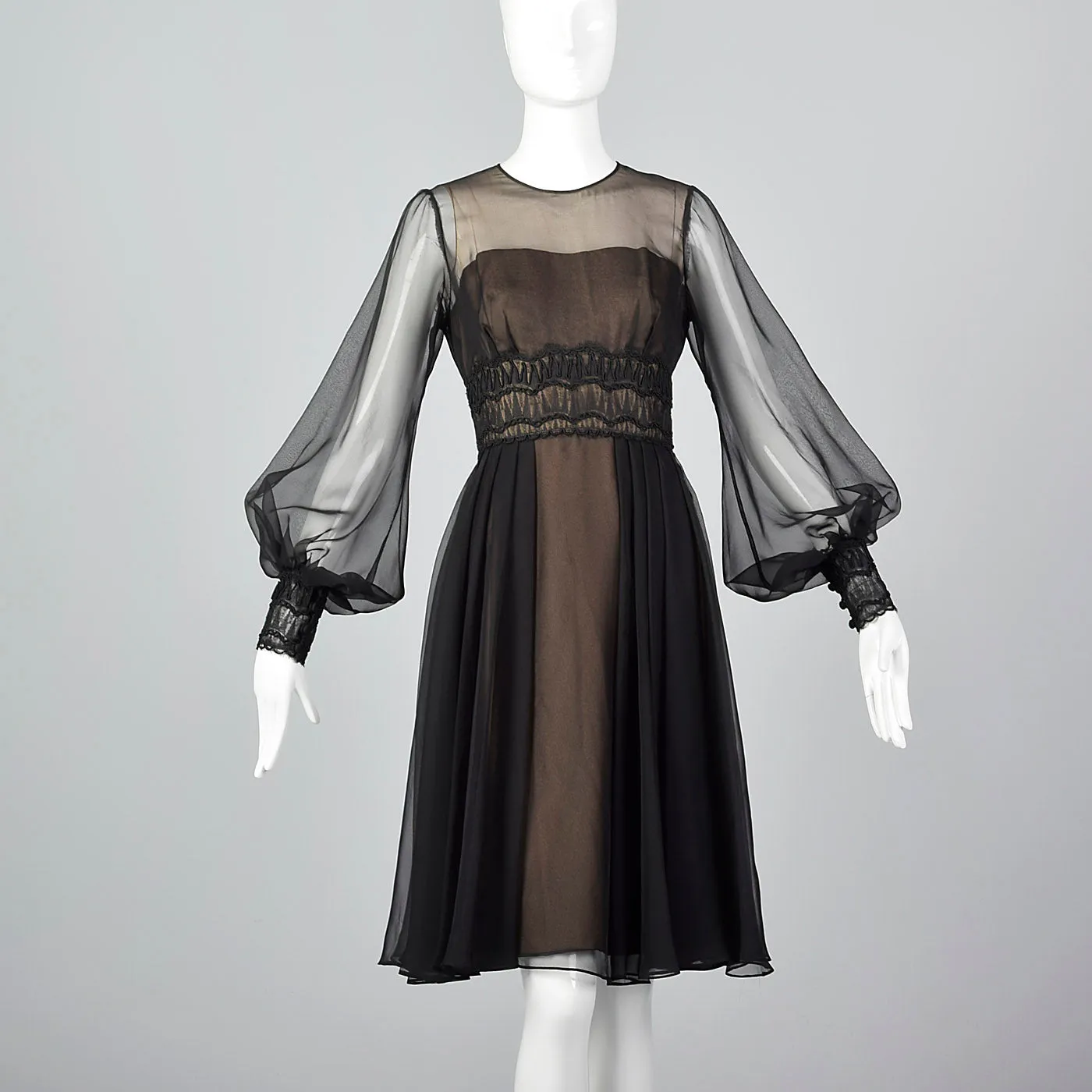 1960s Layered Sheer Dress with Bishop Sleeves