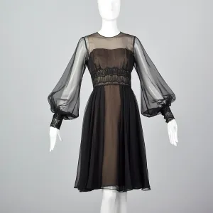 1960s Layered Sheer Dress with Bishop Sleeves