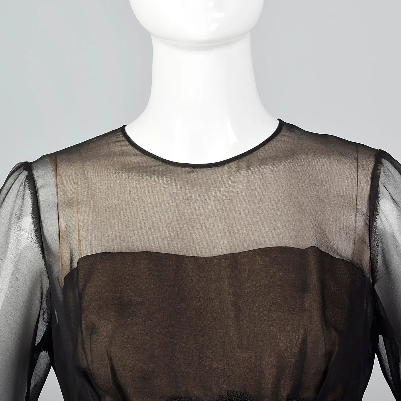 1960s Layered Sheer Dress with Bishop Sleeves