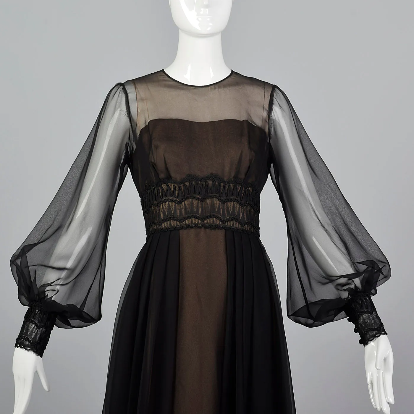 1960s Layered Sheer Dress with Bishop Sleeves