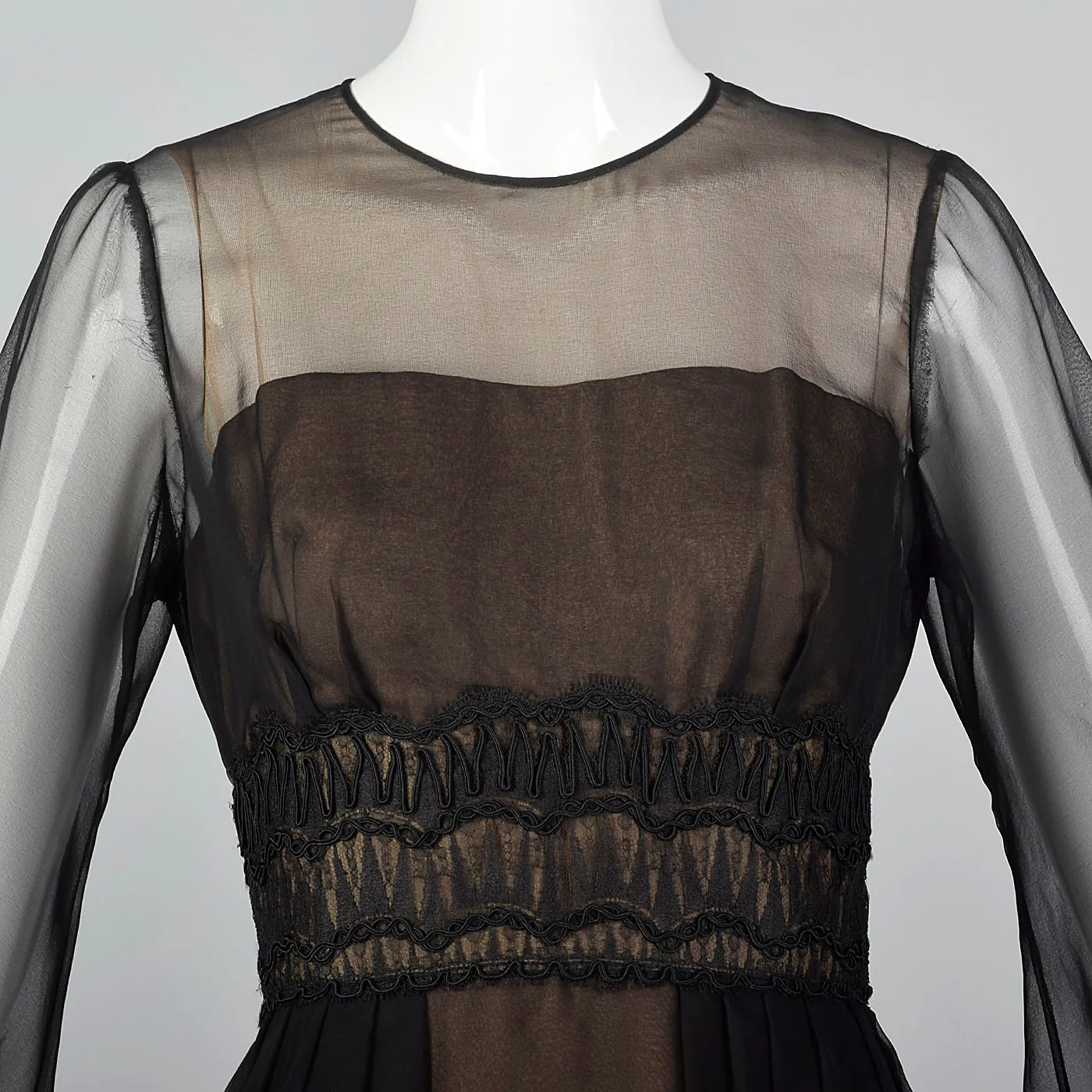 1960s Layered Sheer Dress with Bishop Sleeves