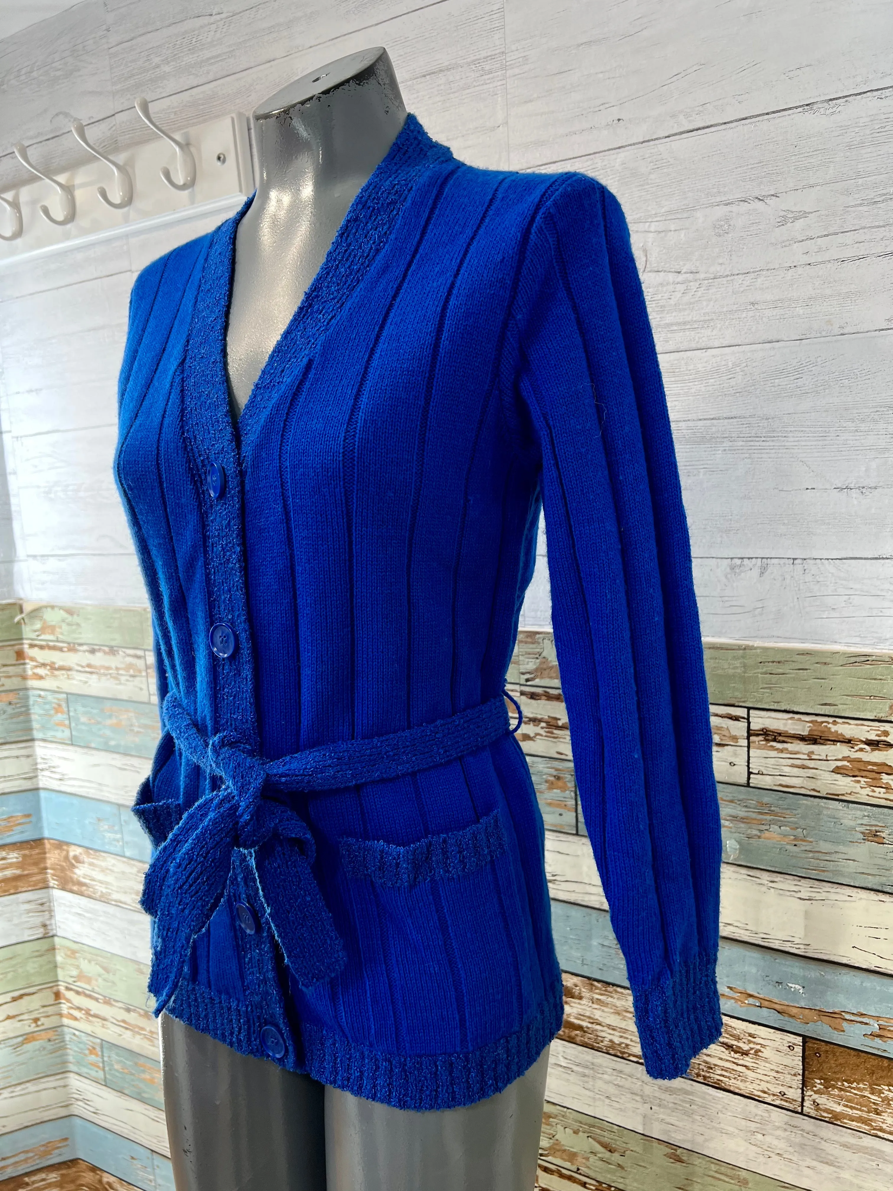 70s Royal Blue Belted Cardigan