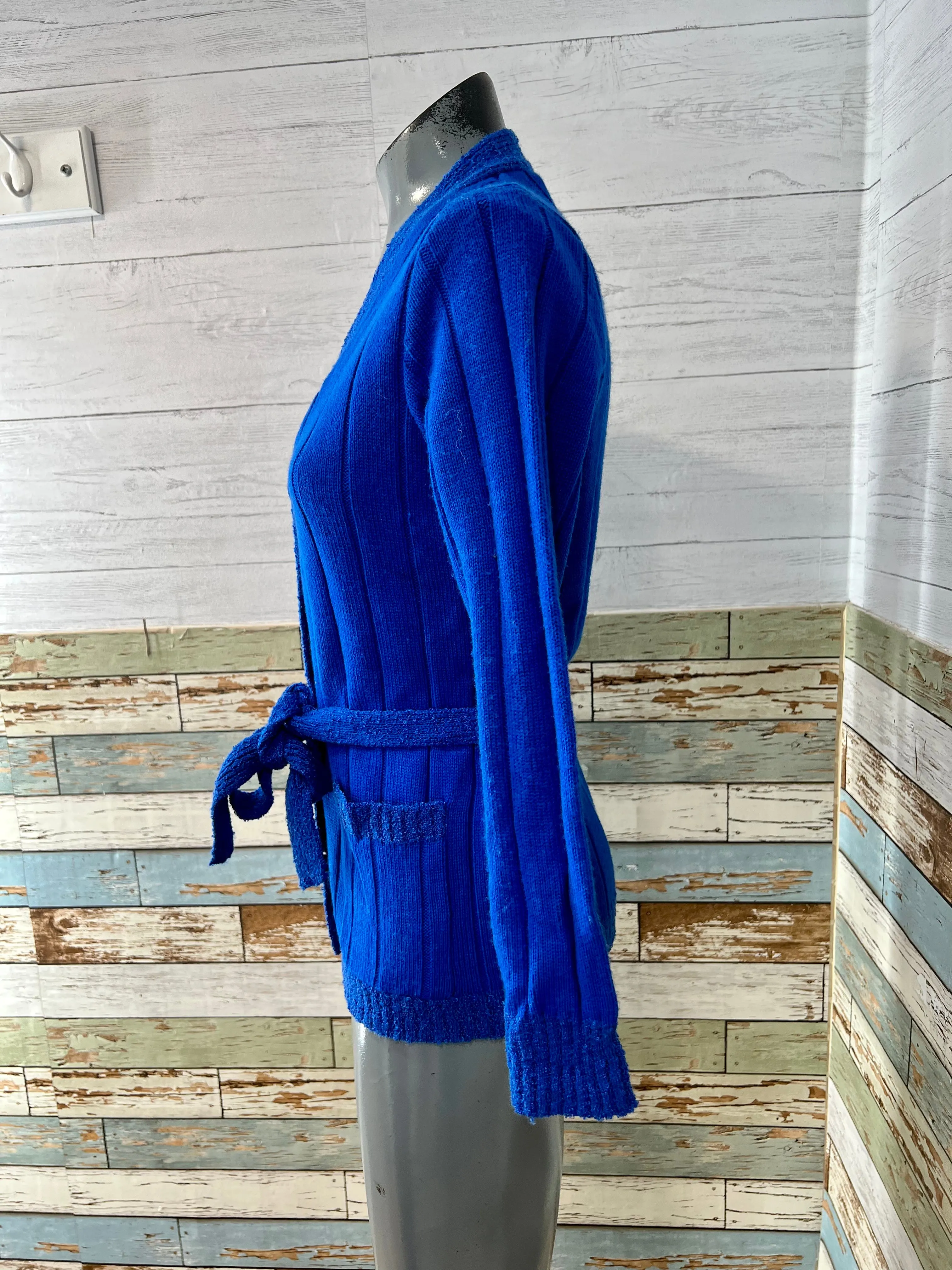 70s Royal Blue Belted Cardigan