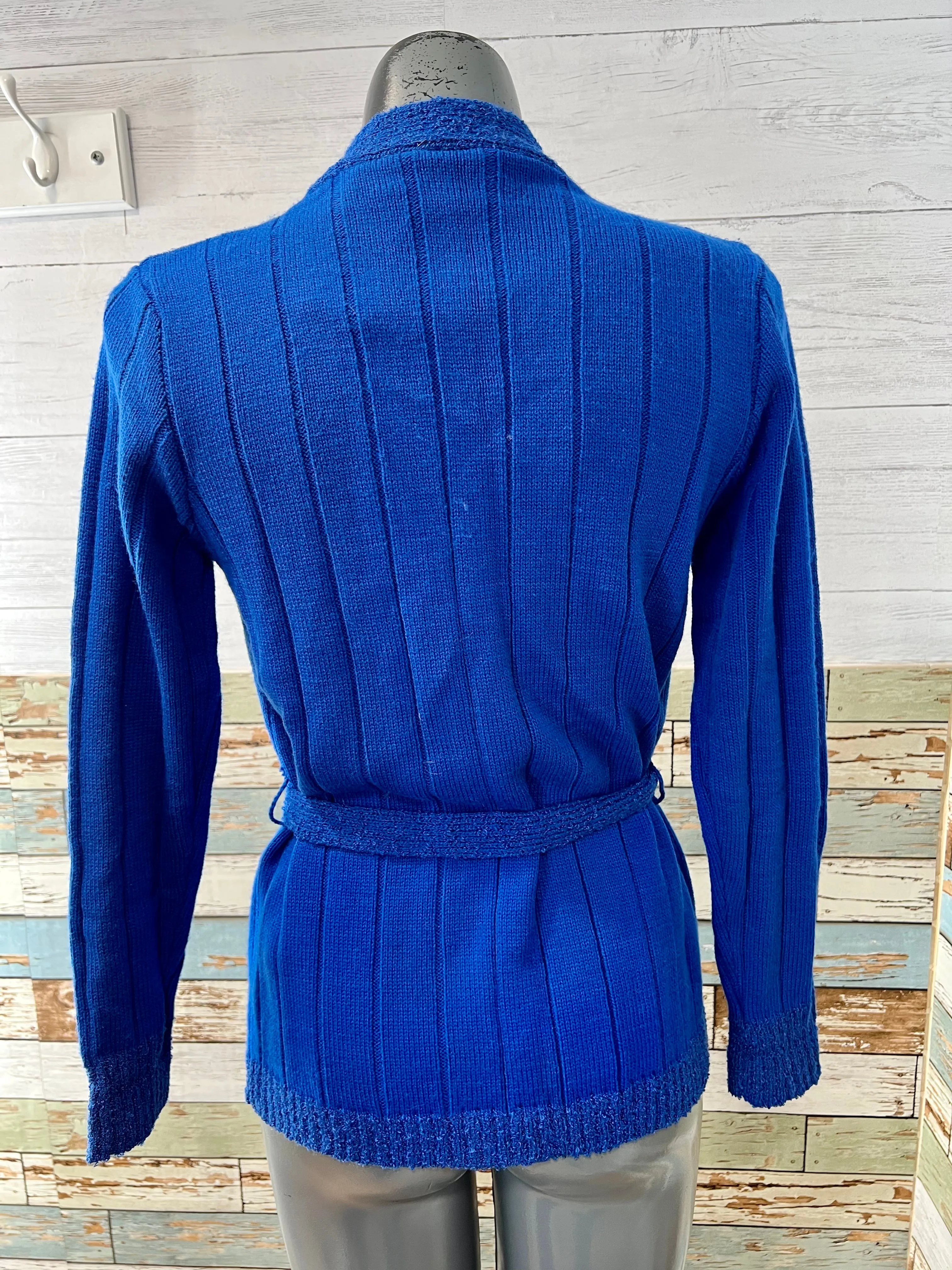 70s Royal Blue Belted Cardigan