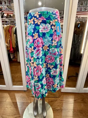 80’s Pink Multicolor Flower Print Wrap Skirt