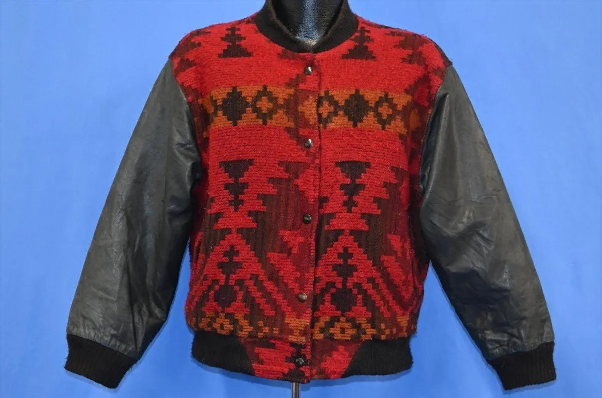 90s Woolrich Aztec Leather Sleeve Wool Coat Women's Small