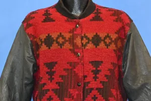 90s Woolrich Aztec Leather Sleeve Wool Coat Women's Small