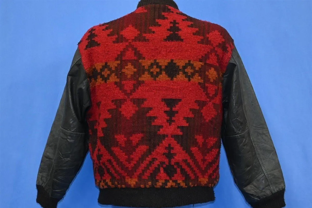 90s Woolrich Aztec Leather Sleeve Wool Coat Women's Small