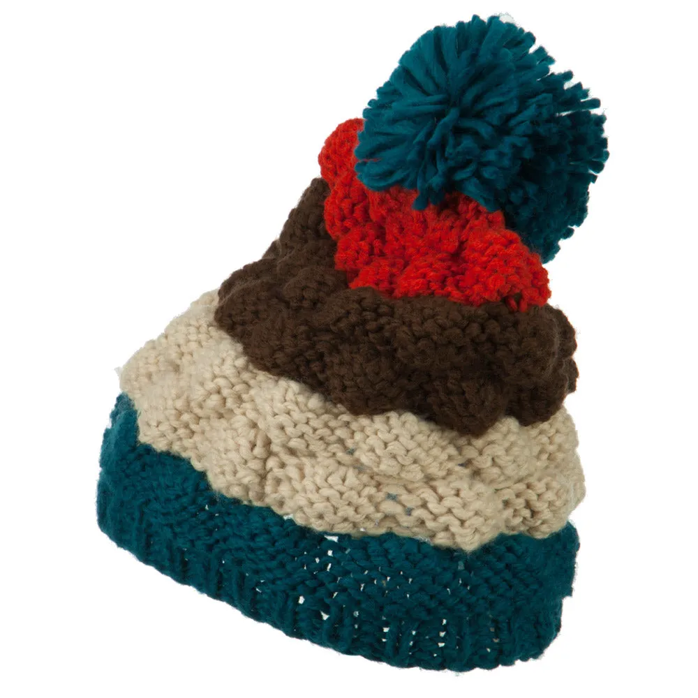 Acrylic Striped Pom Pom Beanie