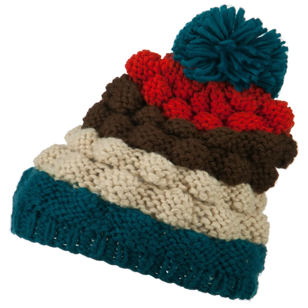 Acrylic Striped Pom Pom Beanie