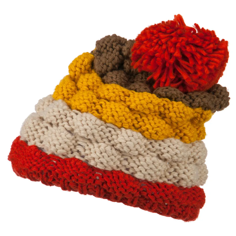 Acrylic Striped Pom Pom Beanie