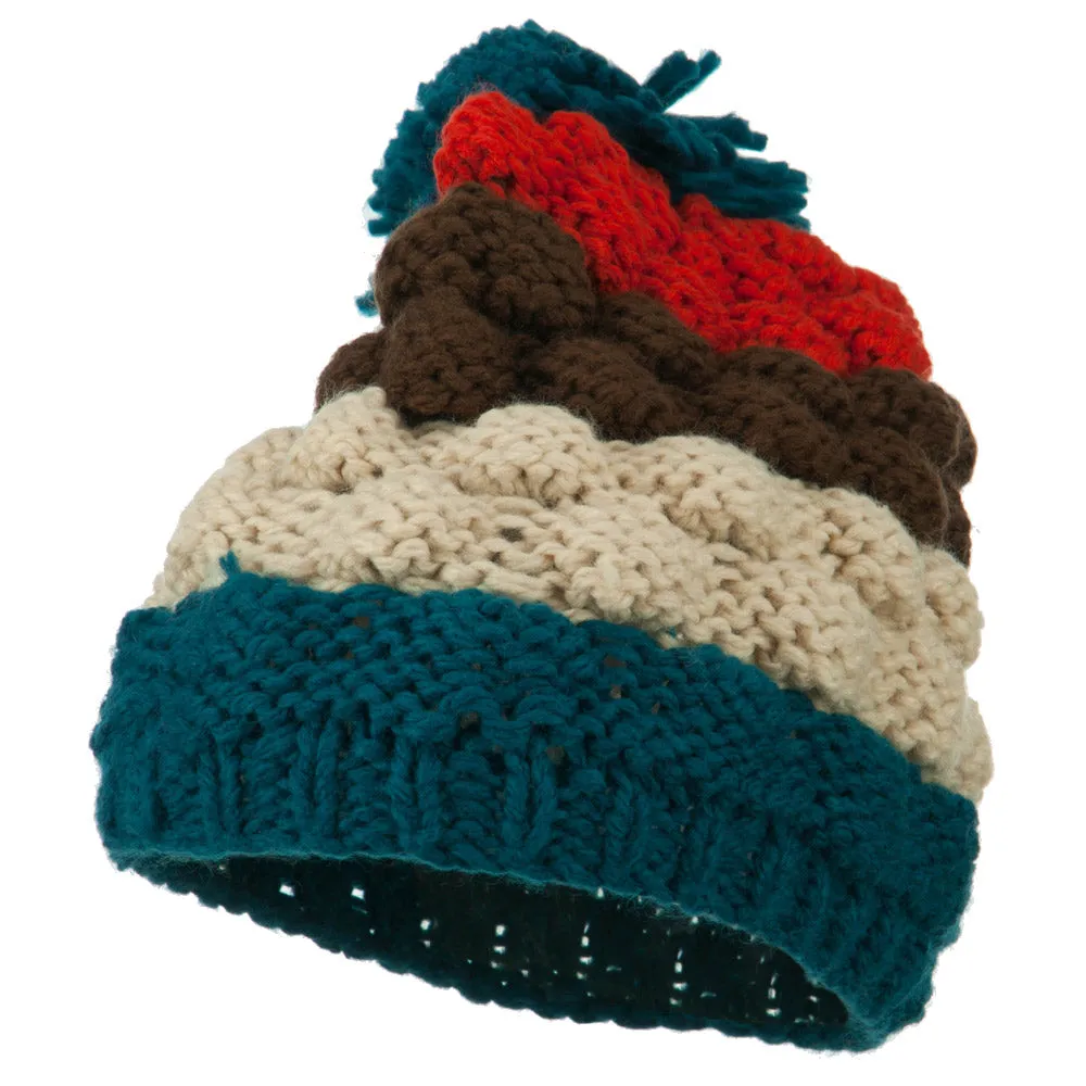Acrylic Striped Pom Pom Beanie