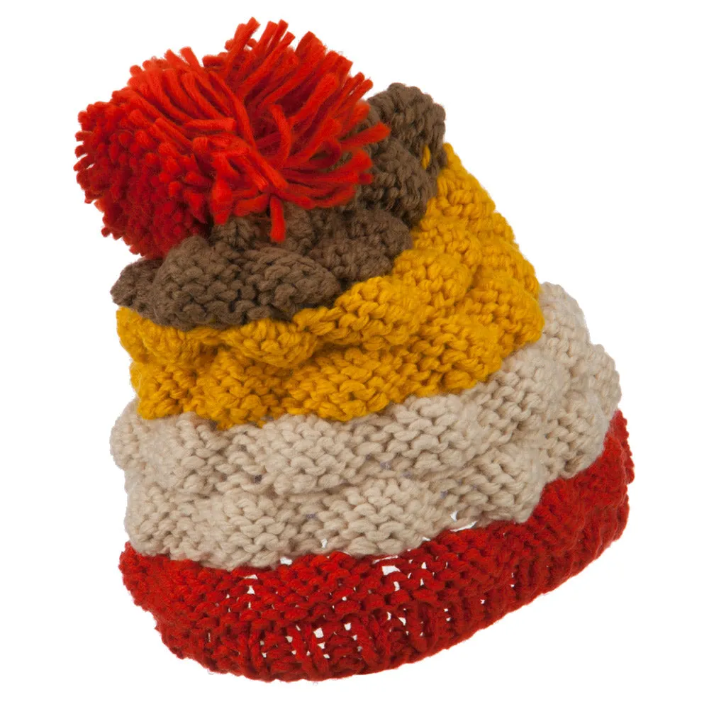 Acrylic Striped Pom Pom Beanie