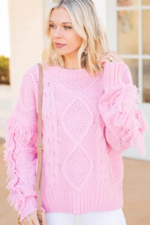 All Or Nothing Pink Fringe Sweater
