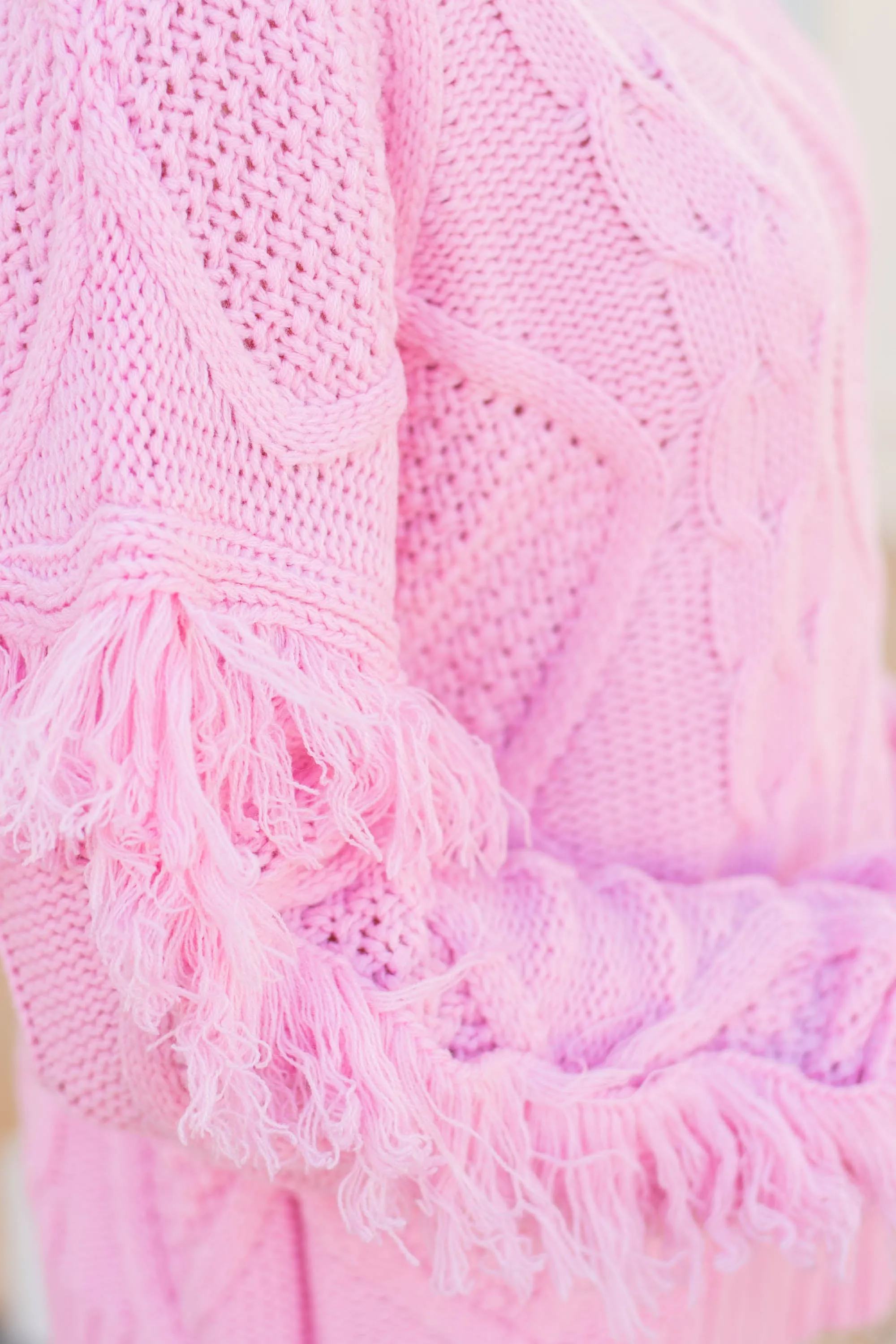 All Or Nothing Pink Fringe Sweater