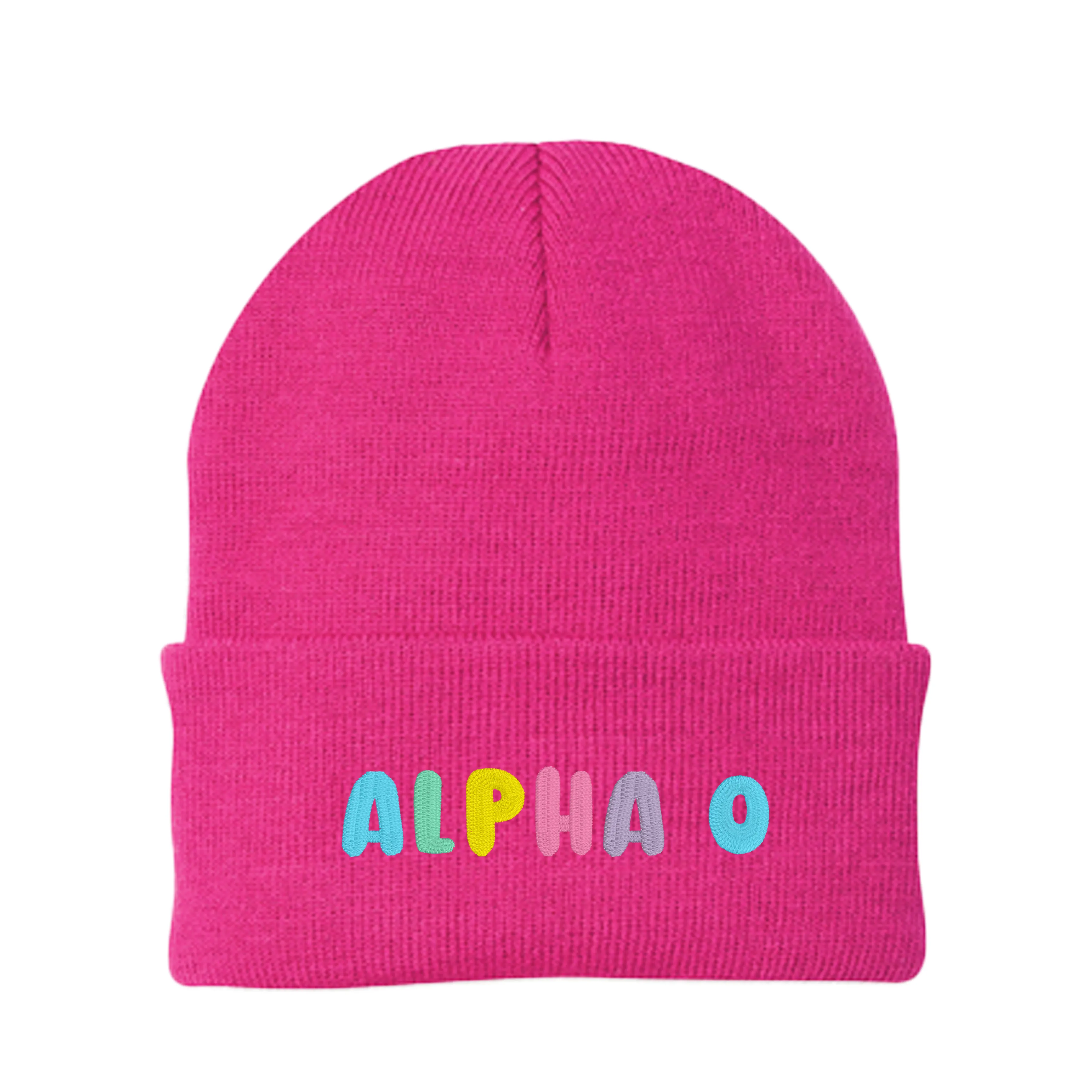 Alpha Omicron Pi Bubble Embroidered Beanie - Alpha O Pastel