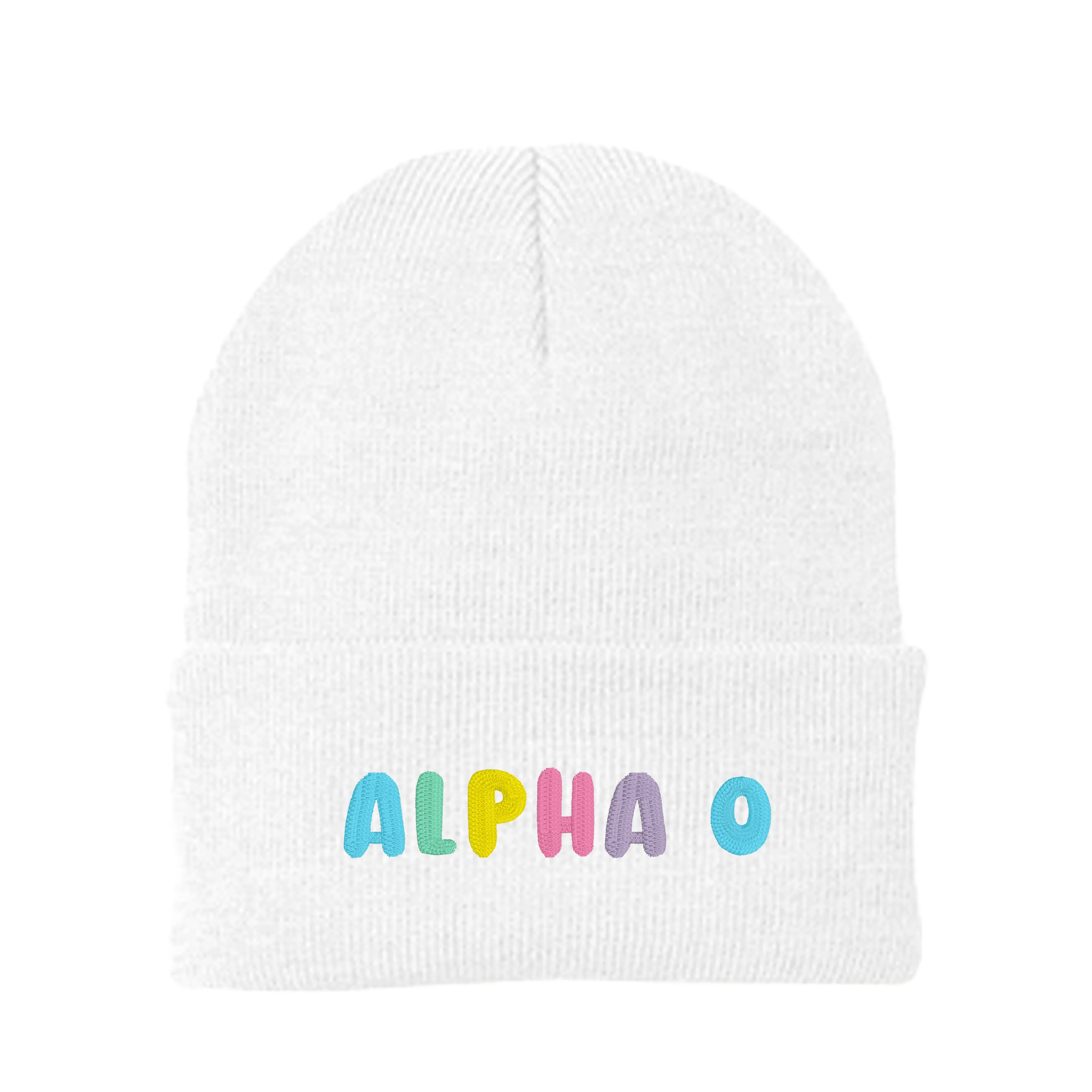 Alpha Omicron Pi Bubble Embroidered Beanie - Alpha O Pastel