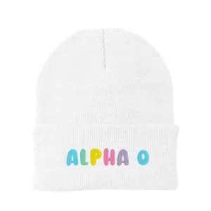 Alpha Omicron Pi Bubble Embroidered Beanie - Alpha O Pastel