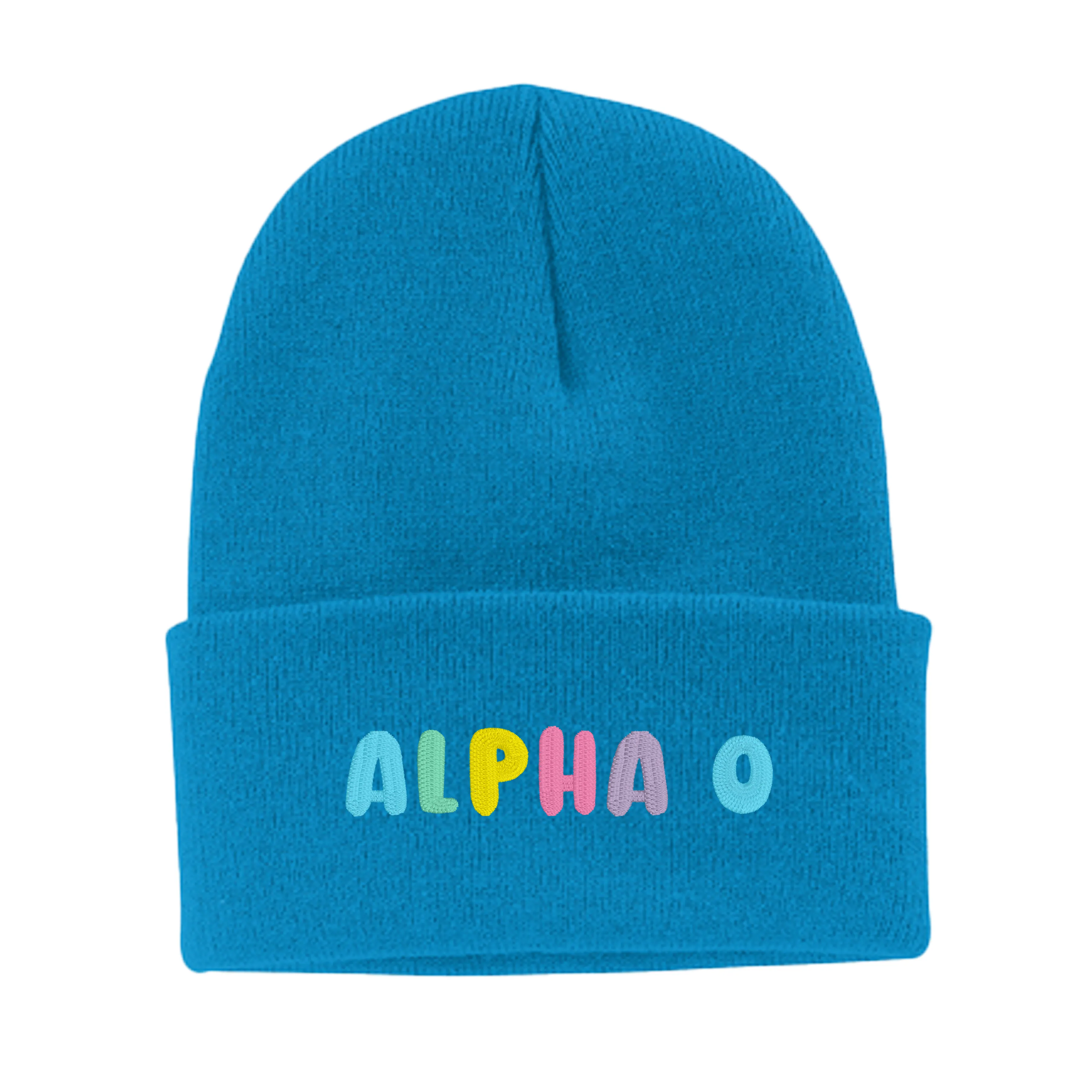 Alpha Omicron Pi Bubble Embroidered Beanie - Alpha O Pastel
