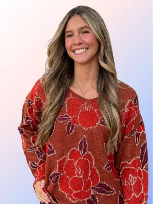 ANDR FLORAL COLD SL SWEATER IN RUST