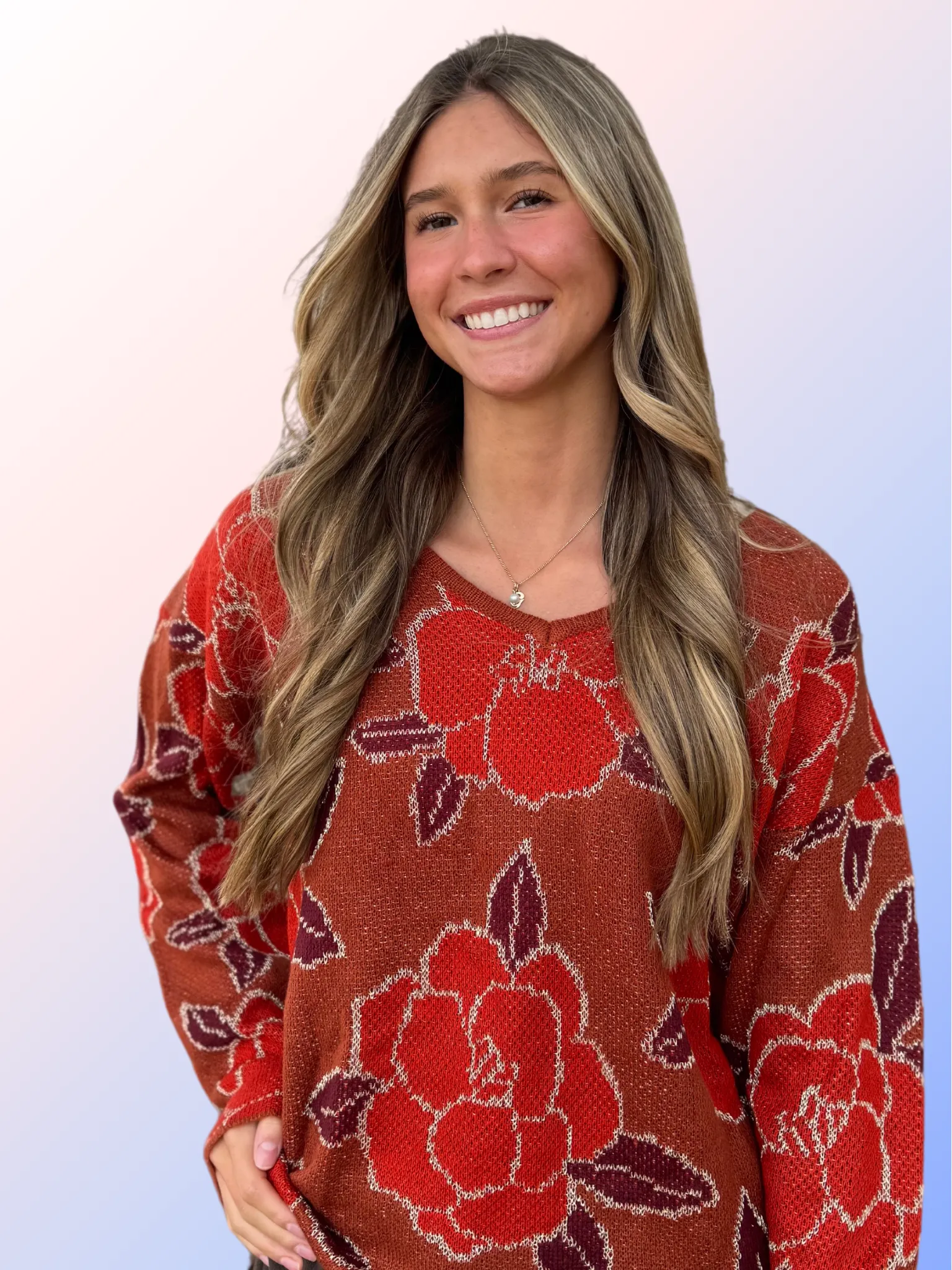 ANDR FLORAL COLD SL SWEATER IN RUST
