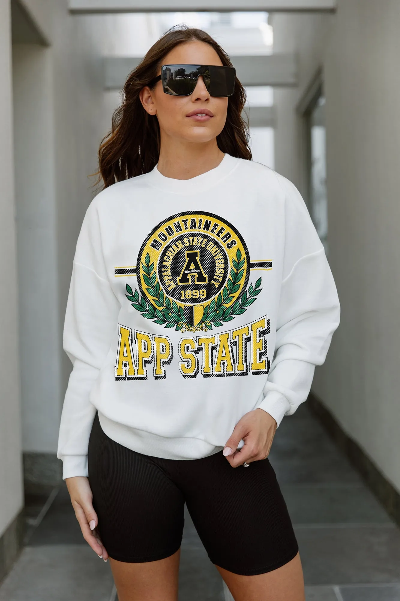APPALACHIAN STATE MOUNTAINEERS HOT SHOT PREMIUM FLEECE DROP SHOULDER CREWNECK PULLOVER