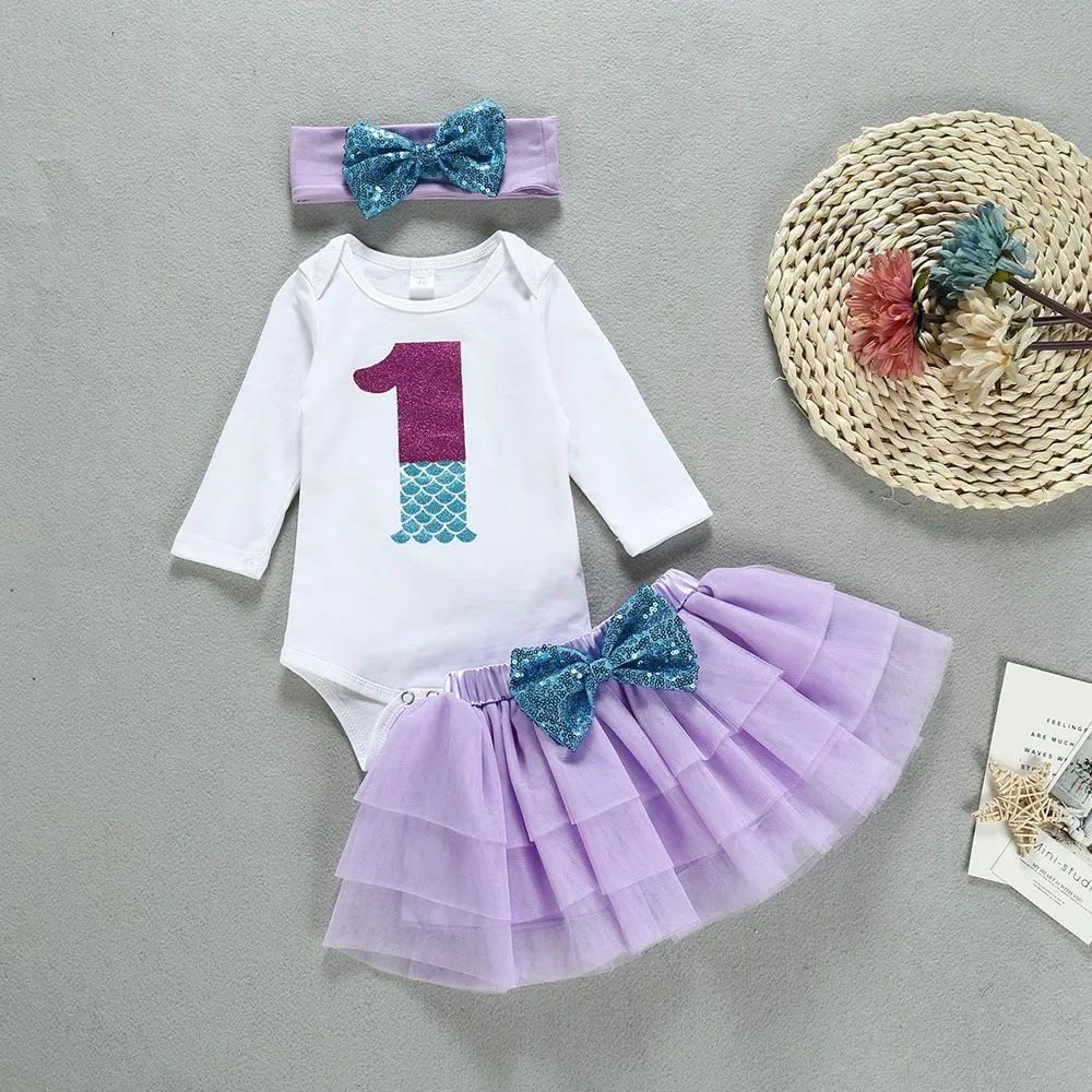 Baby Girls 1st Birthday Party Clothing Infant Priness Romper Skirt Leg Warmer Headband Full Set