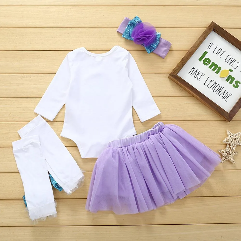 Baby Girls 1st Birthday Party Clothing Infant Priness Romper Skirt Leg Warmer Headband Full Set
