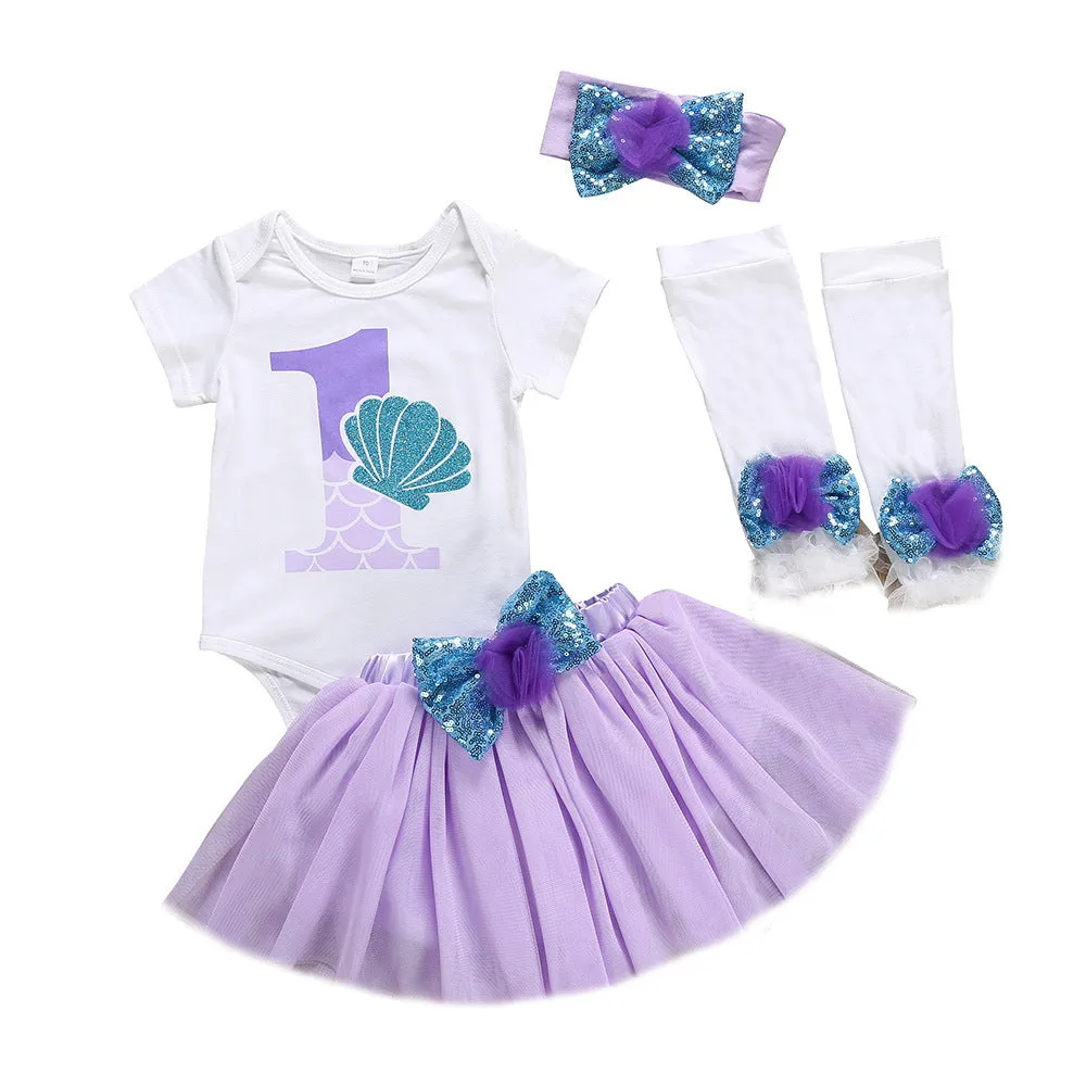 Baby Girls 1st Birthday Party Clothing Infant Priness Romper Skirt Leg Warmer Headband Full Set