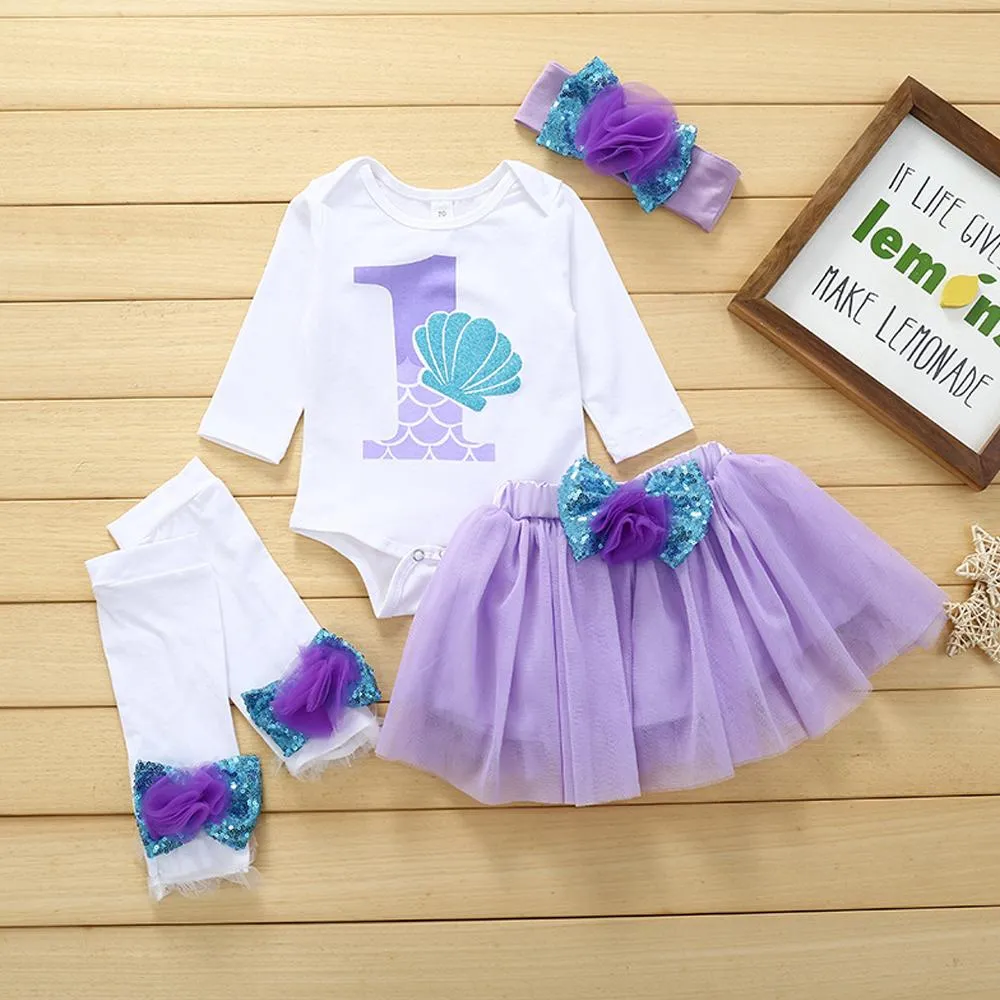 Baby Girls 1st Birthday Party Clothing Infant Priness Romper Skirt Leg Warmer Headband Full Set