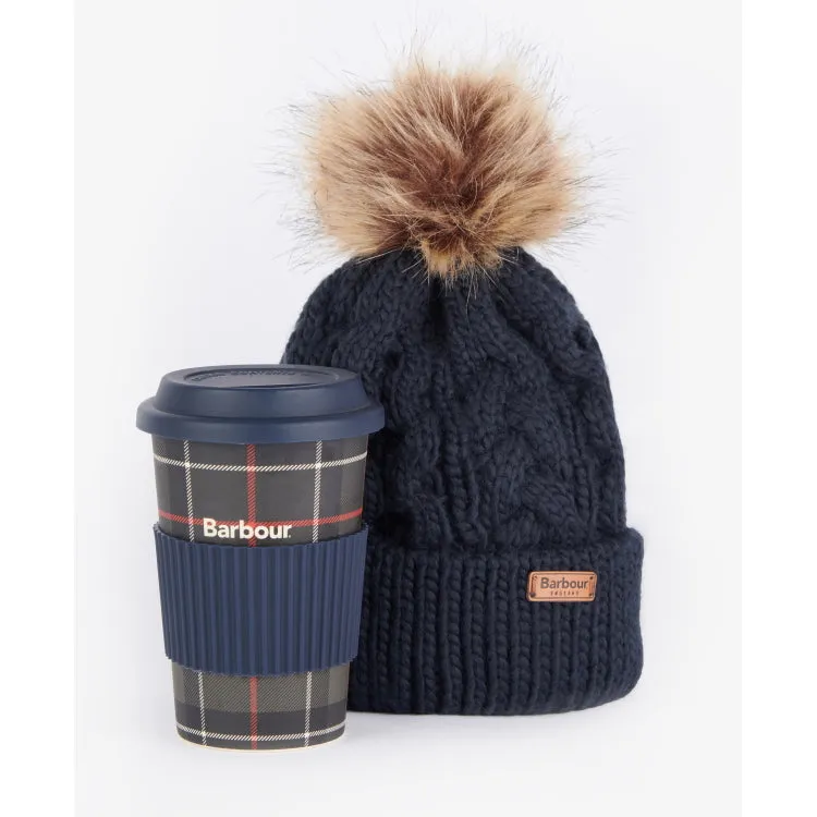 Barbour Ladies Tartan Travel Mug and Beanie Gift Set