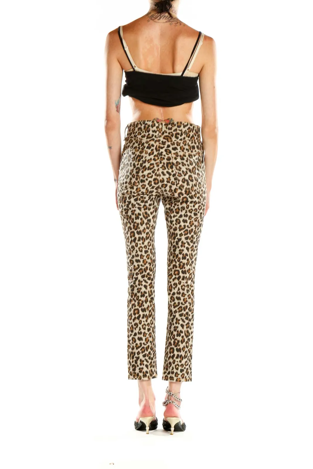 Beige Leopard Print Cropped Jeans