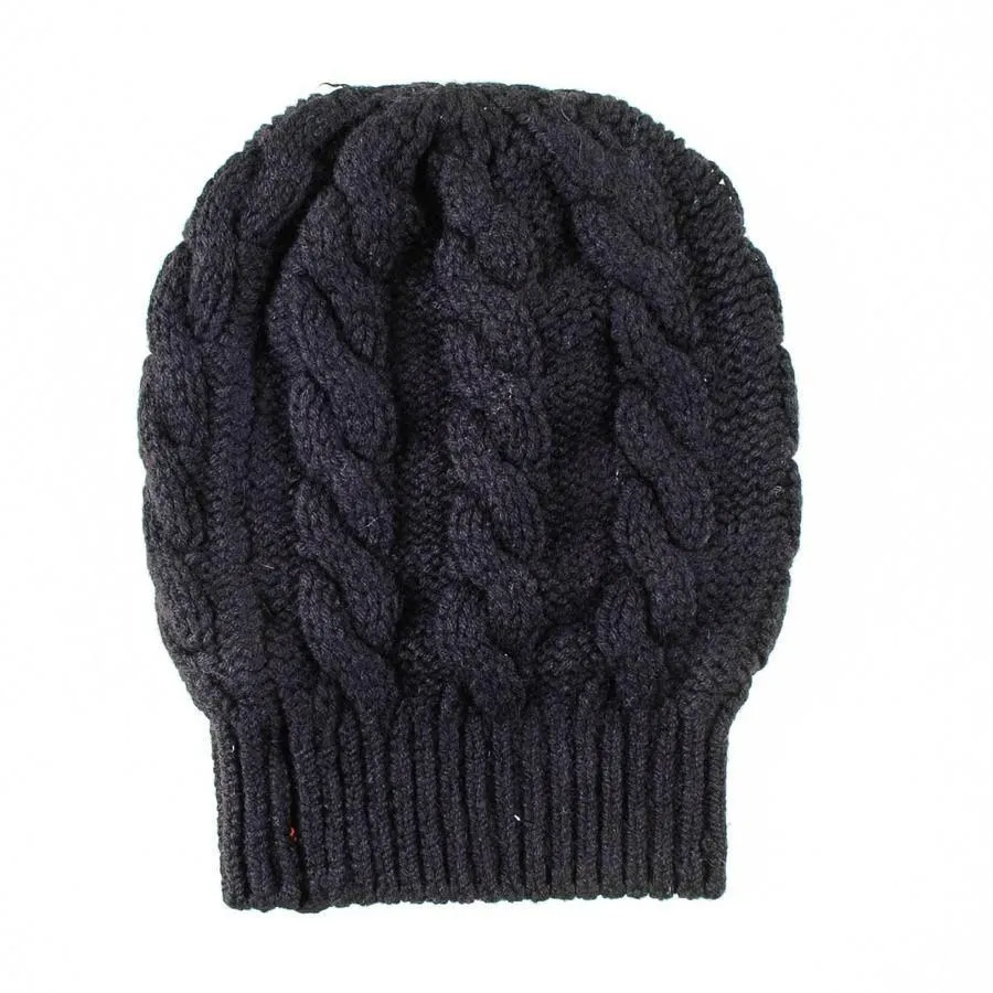 Black Cable Knit Cashmere Slouch Beanie