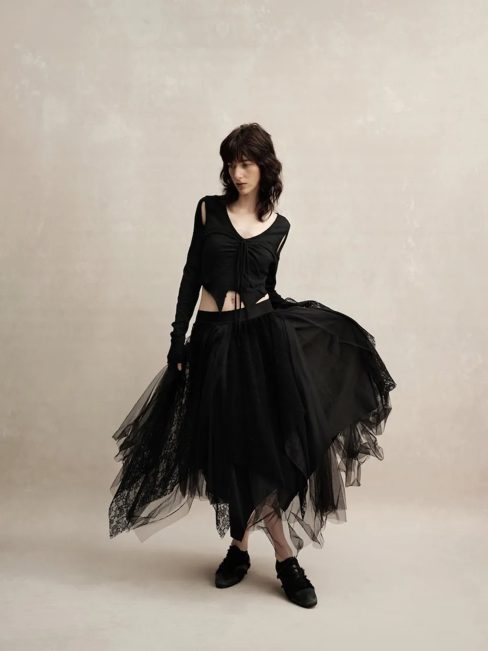 Black Lace Gauze Skirt