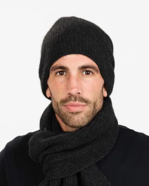 Black Slouch Beanie Hat in Possum Merino Wool Unisex - NX677