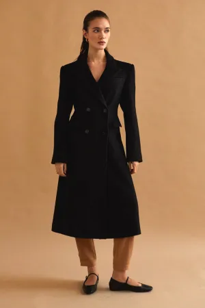 BLACK WOOL FALL DOUBLE BREASTED COAT