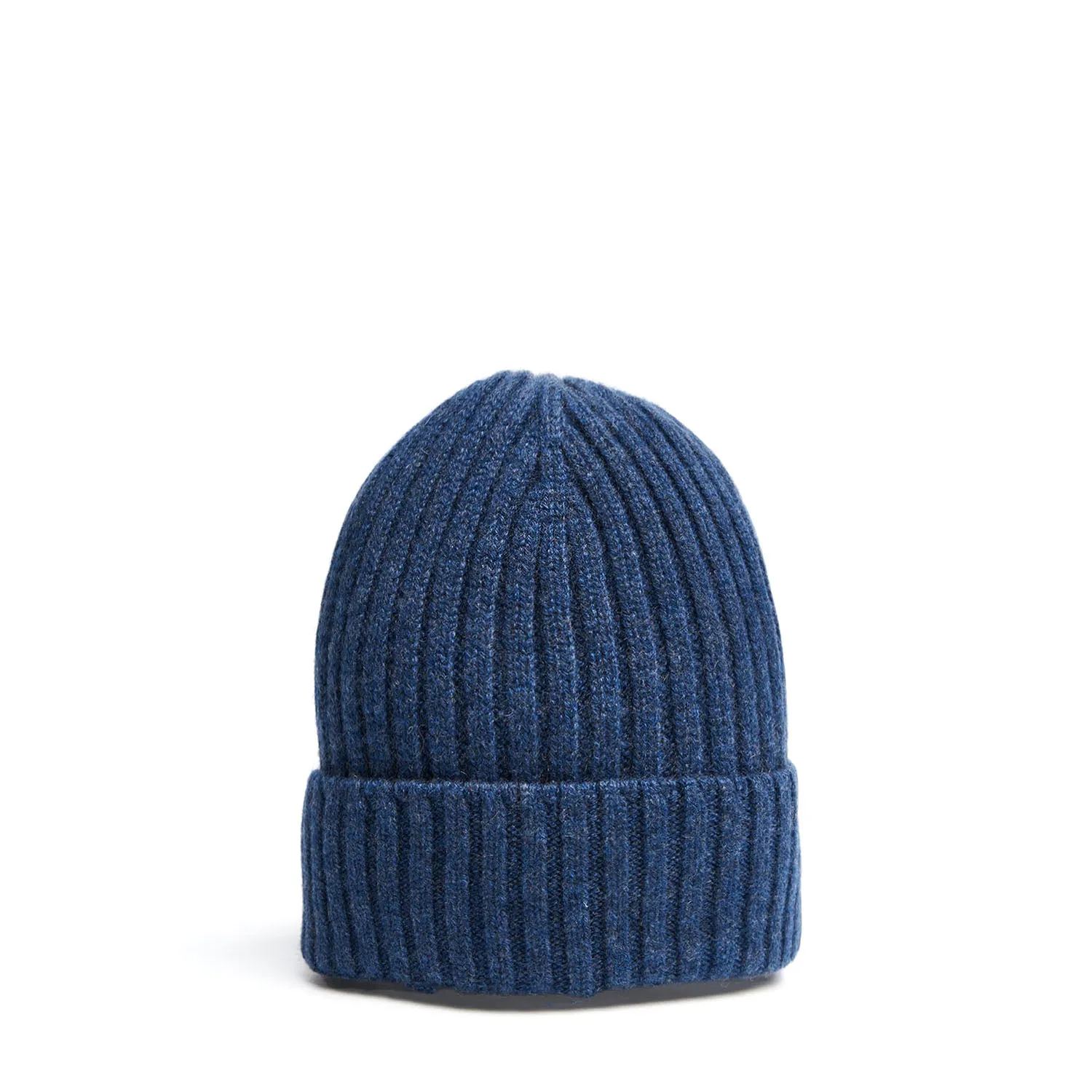 BLUE CASHMERE RIBBED BEANIE