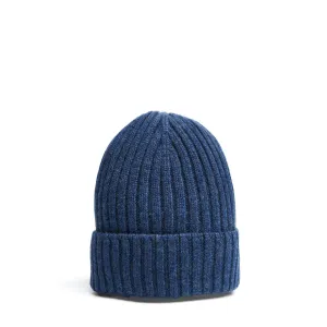 BLUE CASHMERE RIBBED BEANIE