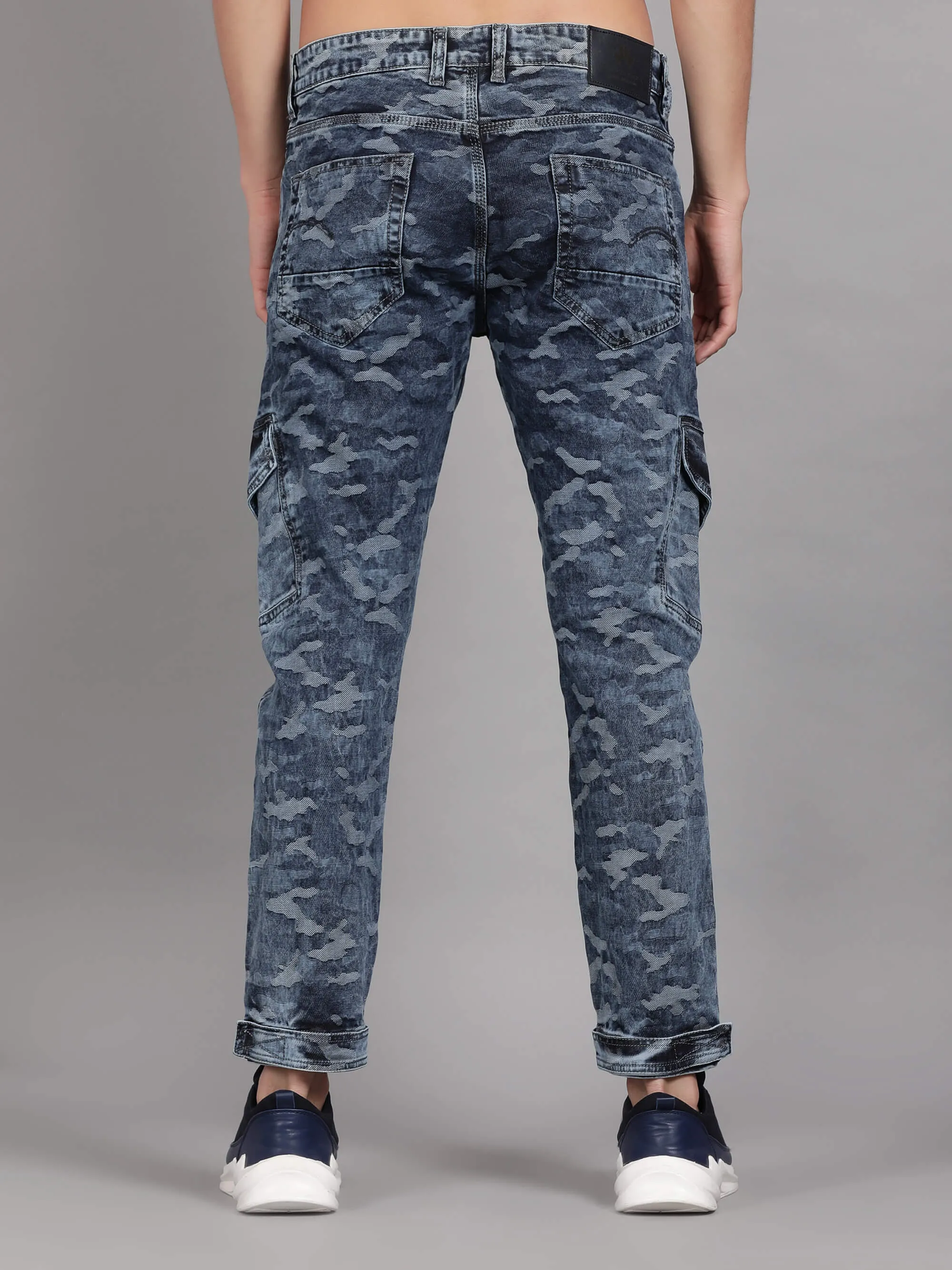 Blue Denim Camouflage Printed Slim Fit Jeans for Men (GBDNM5009)