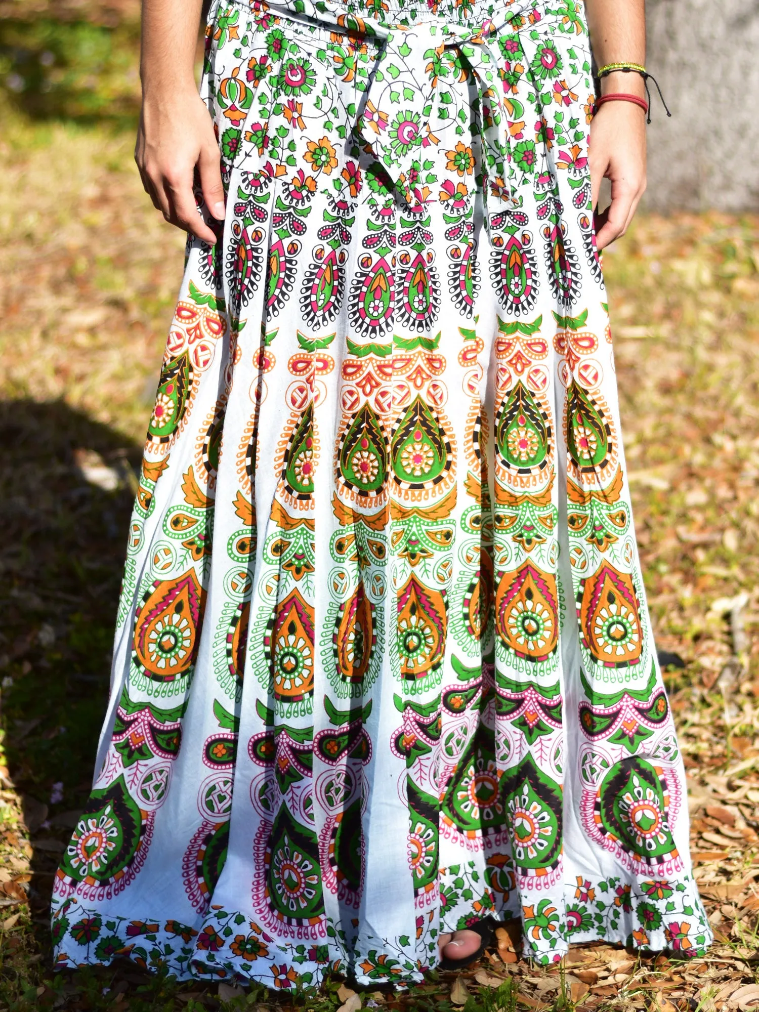 Boho Indian Ethnic Print Mandala Peacock Seven Yard Full Circle Pure Cotton Long maxi skirt