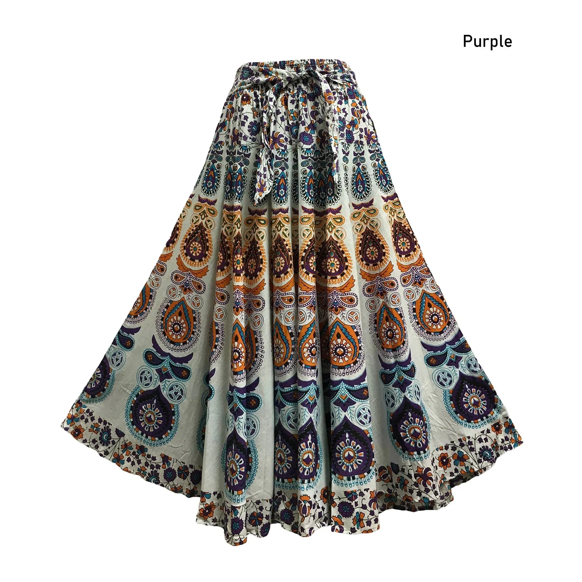 Boho Indian Ethnic Print Mandala Peacock Seven Yard Full Circle Pure Cotton Long maxi skirt