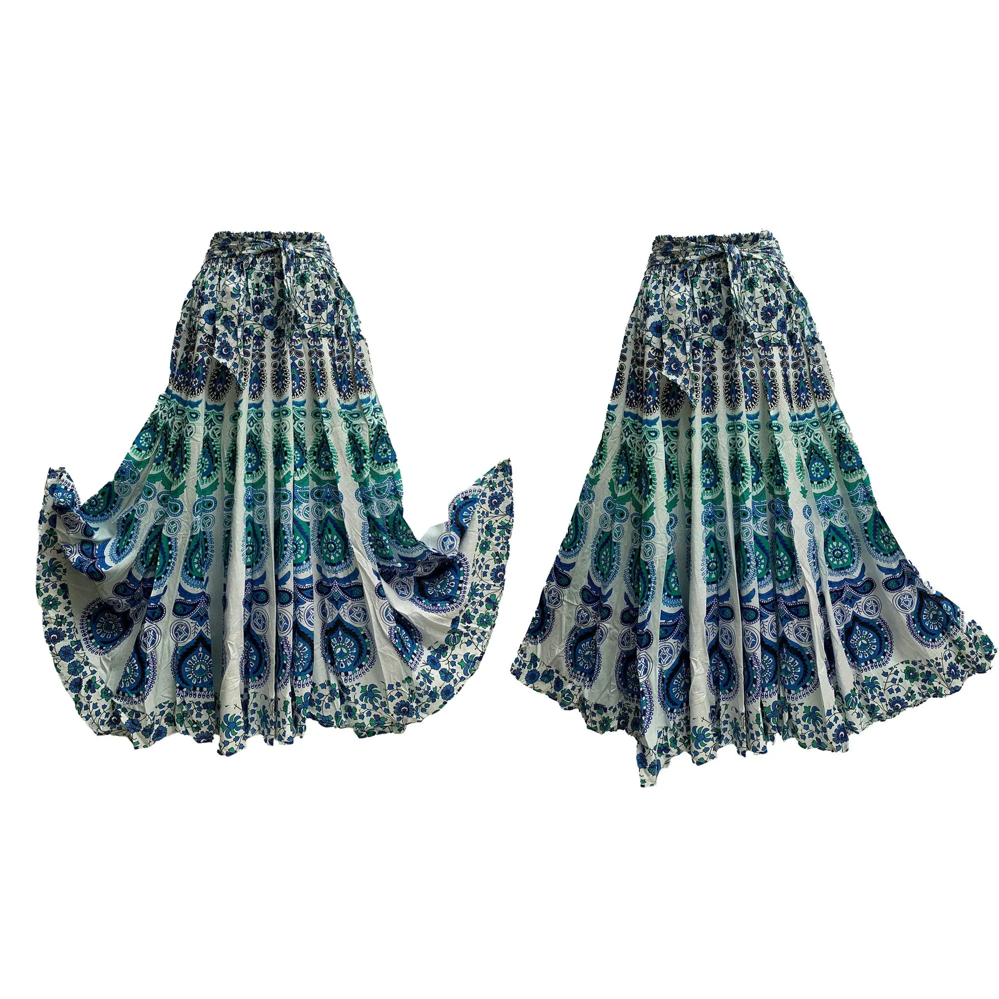 Boho Indian Ethnic Print Mandala Peacock Seven Yard Full Circle Pure Cotton Long maxi skirt