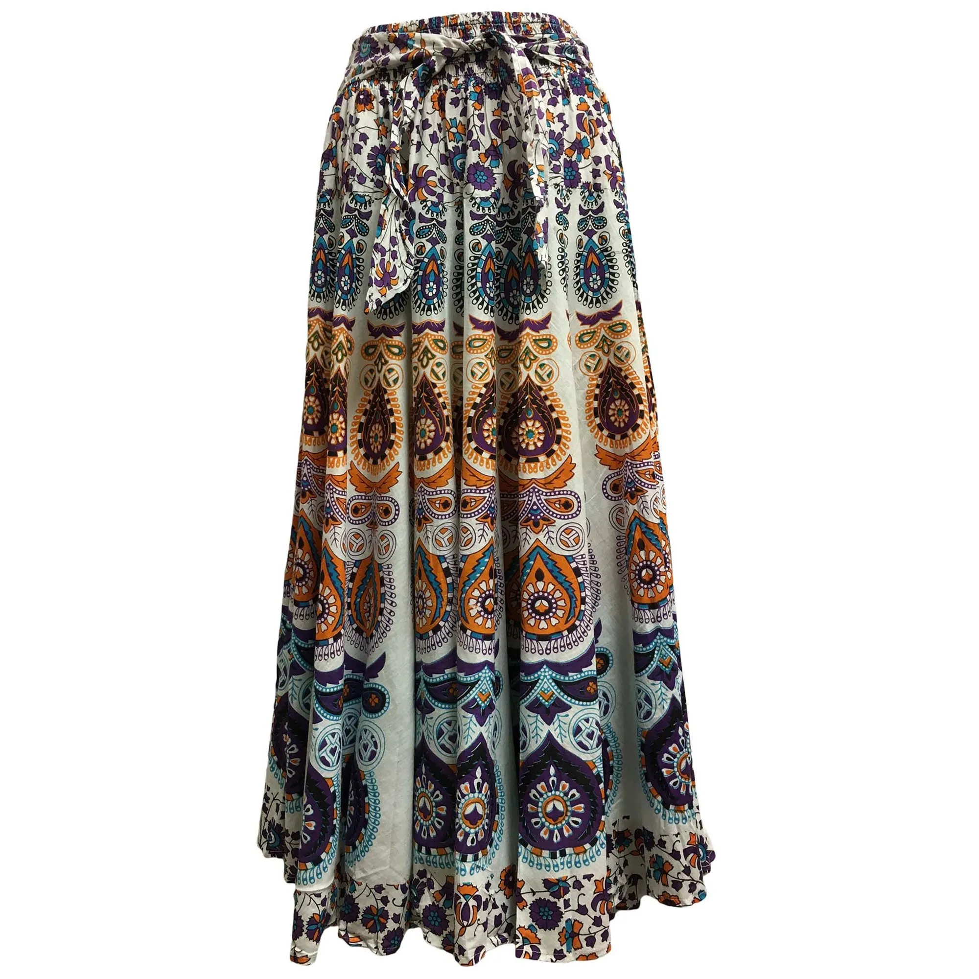 Boho Indian Ethnic Print Mandala Peacock Seven Yard Full Circle Pure Cotton Long maxi skirt