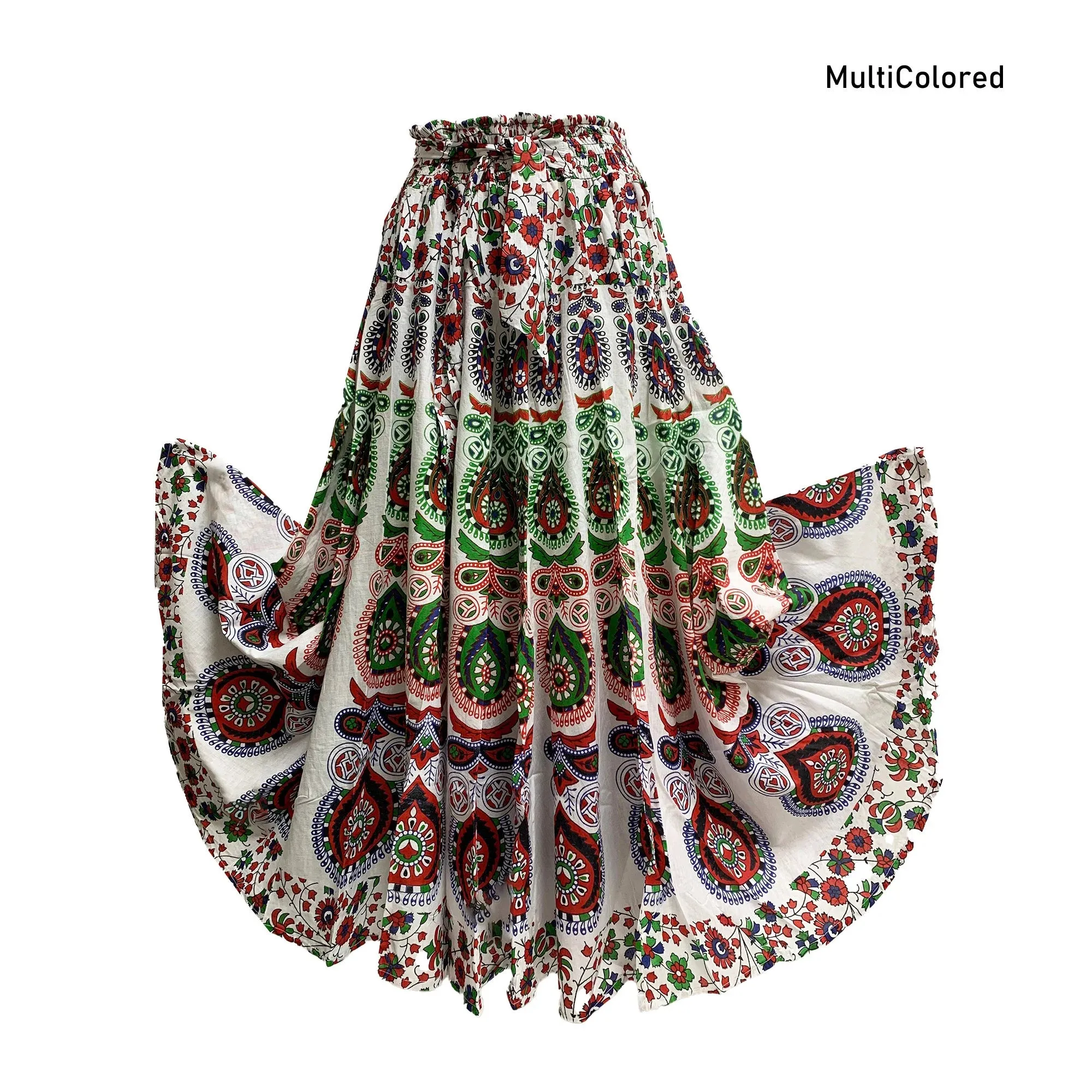Boho Indian Ethnic Print Mandala Peacock Seven Yard Full Circle Pure Cotton Long maxi skirt