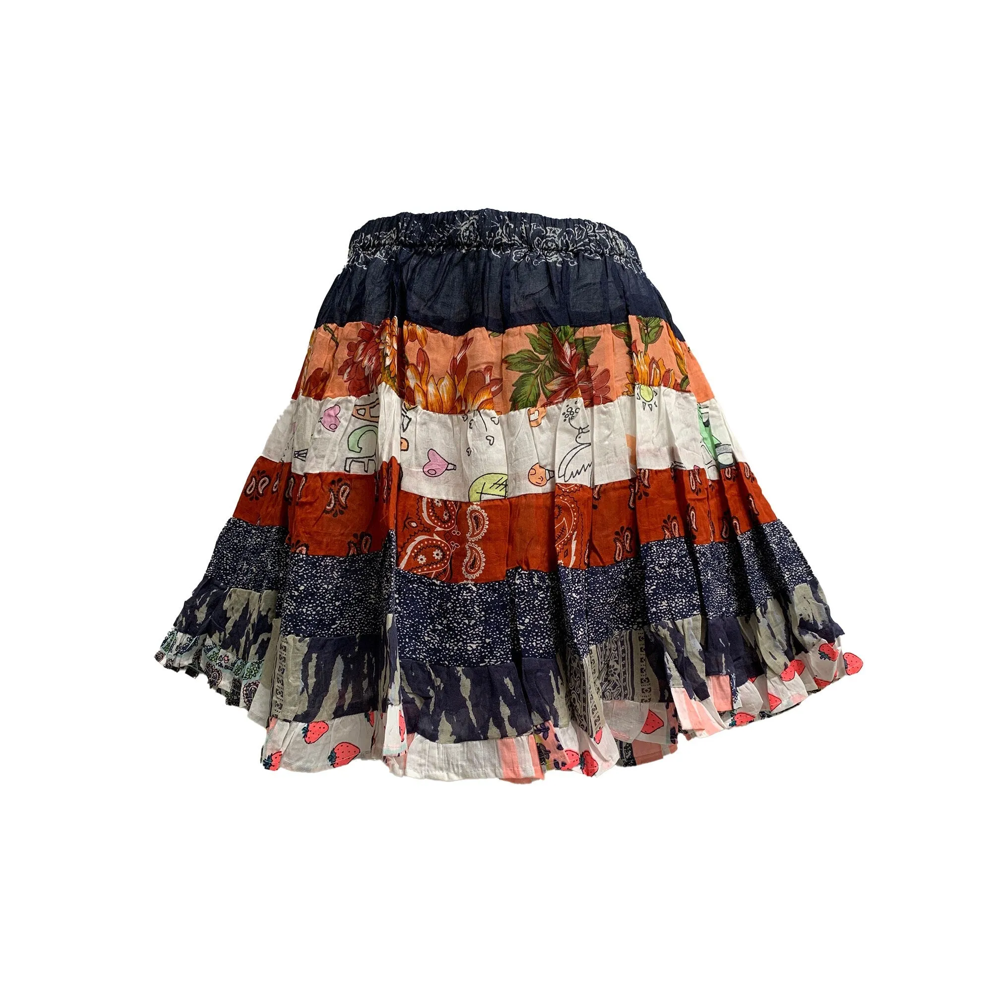 Boho Mini Patchwork Handmade Summer Cute Ruffled Printed Midi Cotton Skirt Assortment