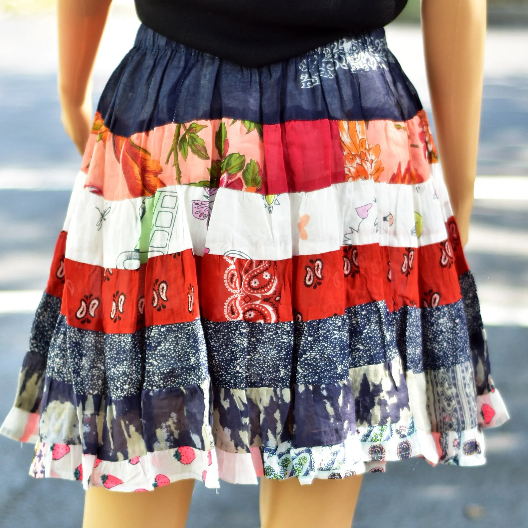 Boho Mini Patchwork Handmade Summer Cute Ruffled Printed Midi Cotton Skirt Assortment