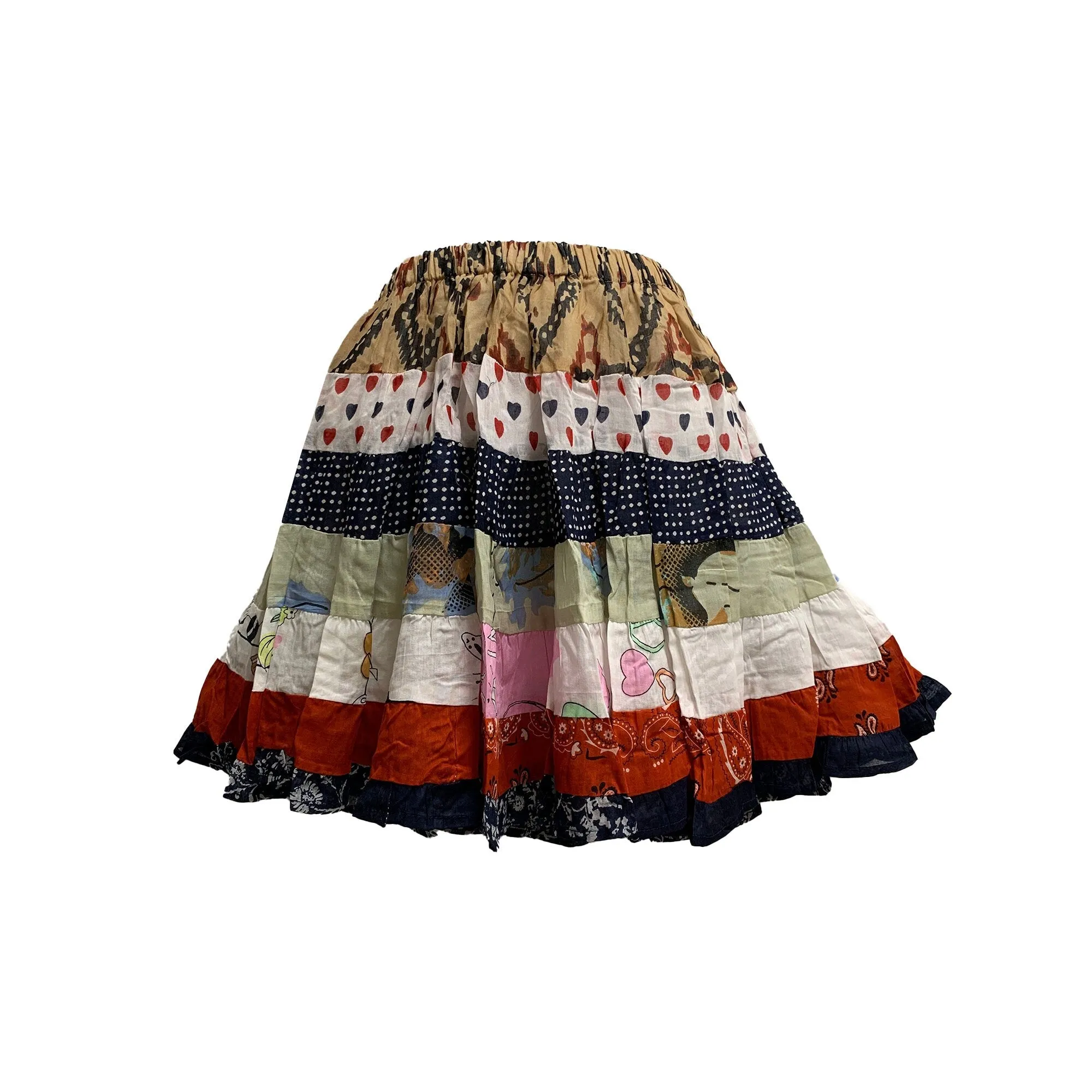 Boho Mini Patchwork Handmade Summer Cute Ruffled Printed Midi Cotton Skirt Assortment