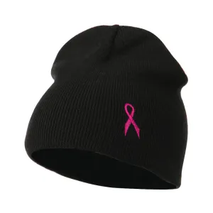 Breast Cancer Ribbon Embroidered Short Beanie