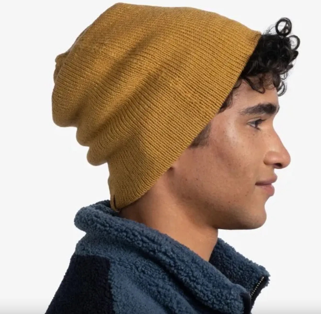 Buff Knitted Beanie Jarn Ocher